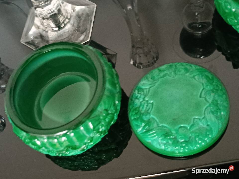 Schlevogt Puzdro artystyczne szkło malachitowe Porcelana i szkło śląskie Jastrzębie-Zdrój