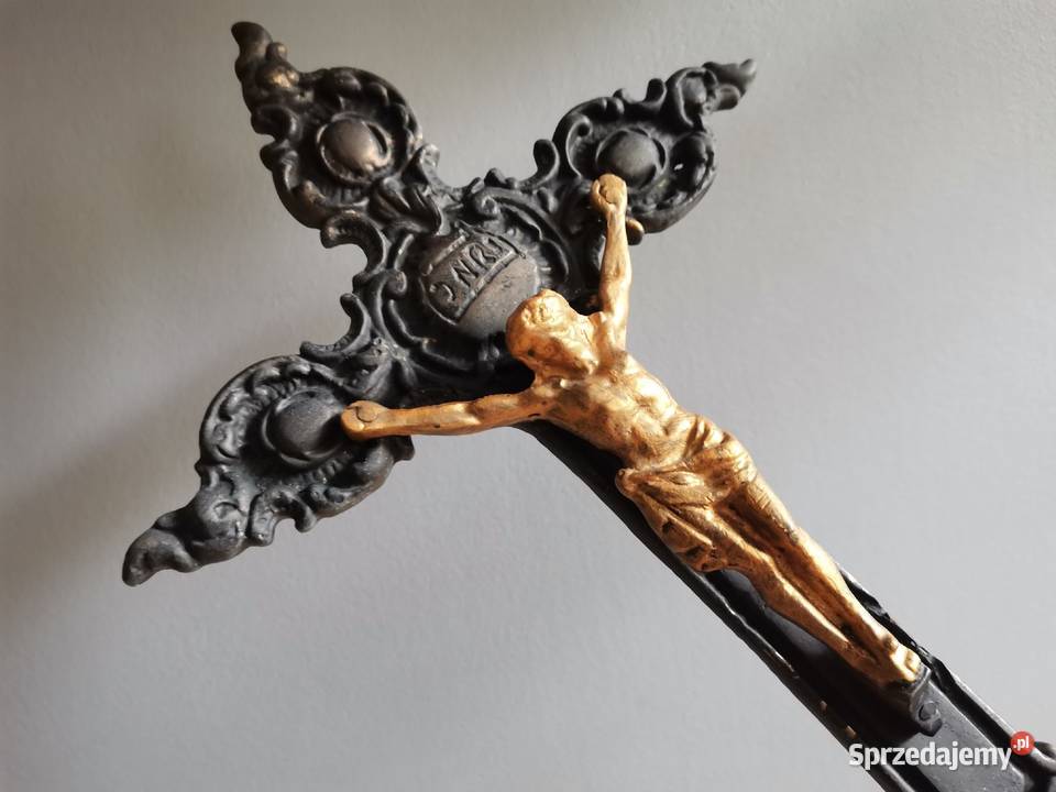 Stary duży Krzyż mosiężny Krucyfiks Pasyjka Katowice sprzedam