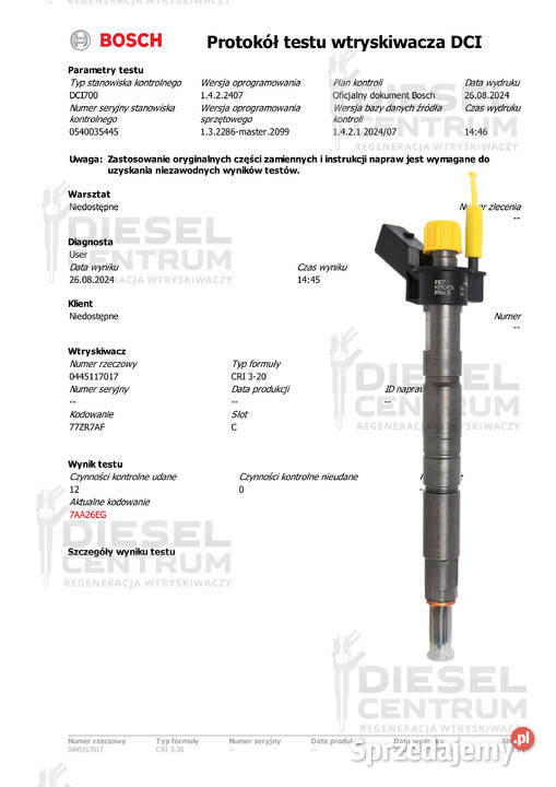 WTRYSKIWACZ BOSCH 0445117017 KOMPLET 4 SZTUK BMW