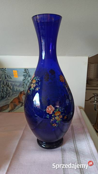 Wazon ze szkła kobaltowego W bukiecikami Gdańsk sprzedam