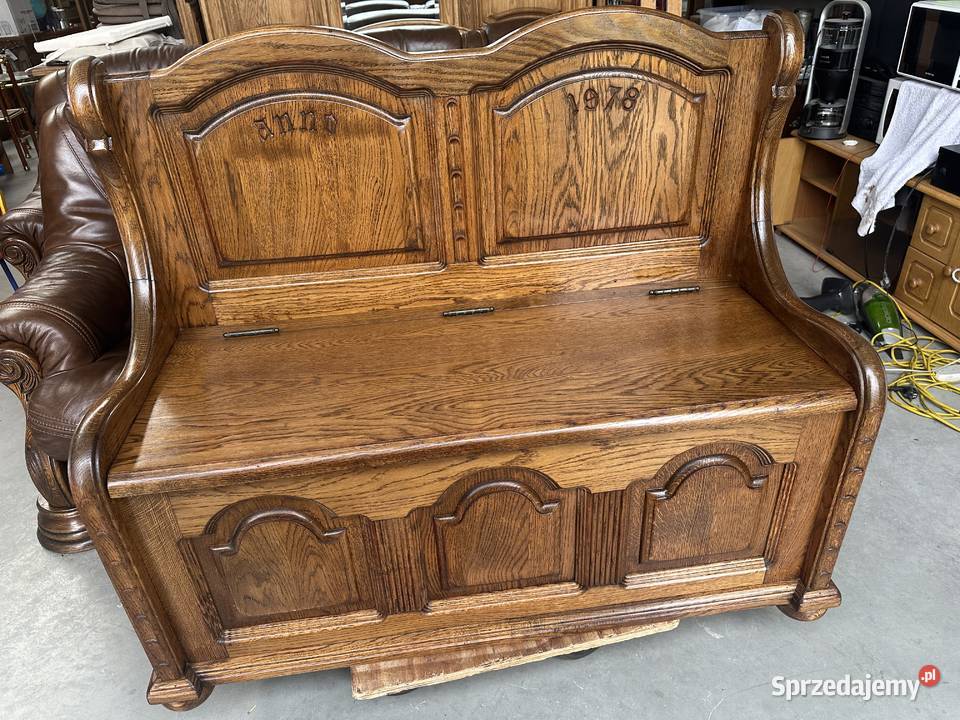 Masywna ciężka dębowa ławka skrzynia 120 Sławoszewek