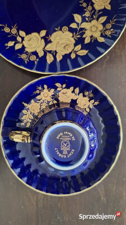 Stare Trio Kobaltowe Wunsiedel Porcelana 24k