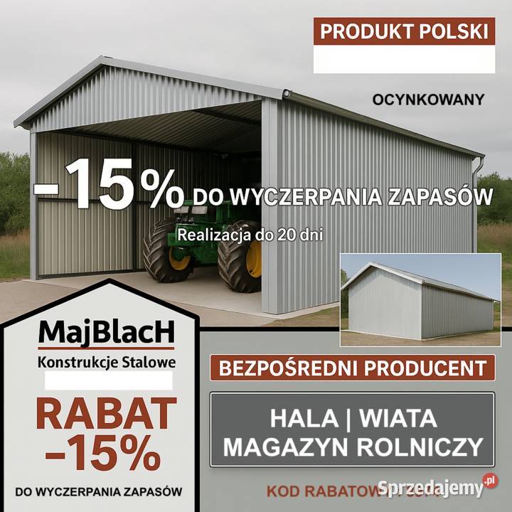 A45OCYNKOWANA Wiata Hala Garaż Blaszany Sprzedaż