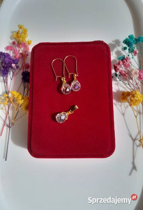 Pozłacany komplet z austriackim kryształem 10 mm