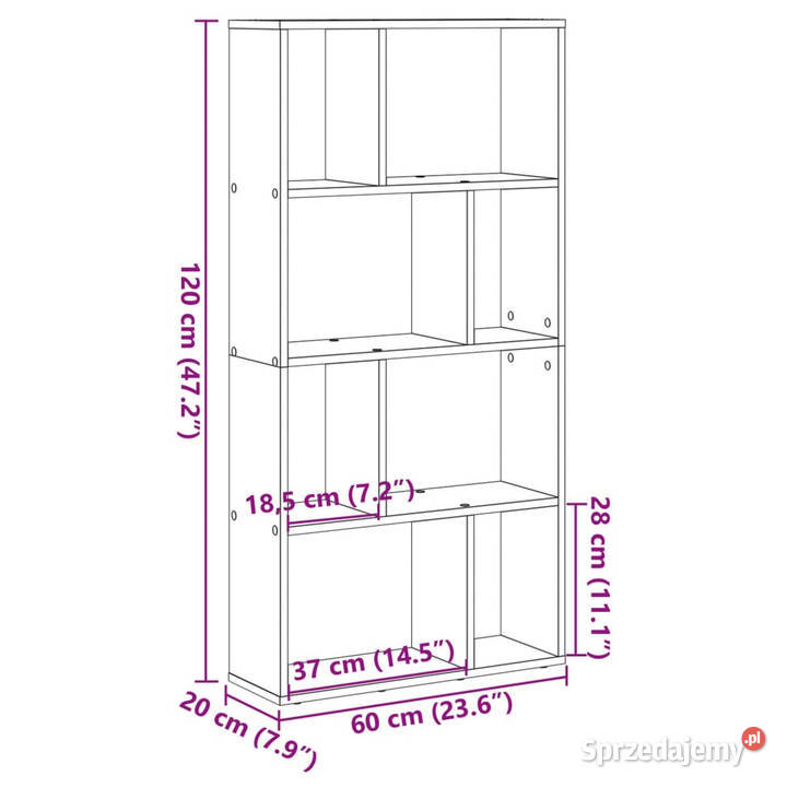 Regał brązowy dąb 60x20x120 materiał Warszawa sprzedam