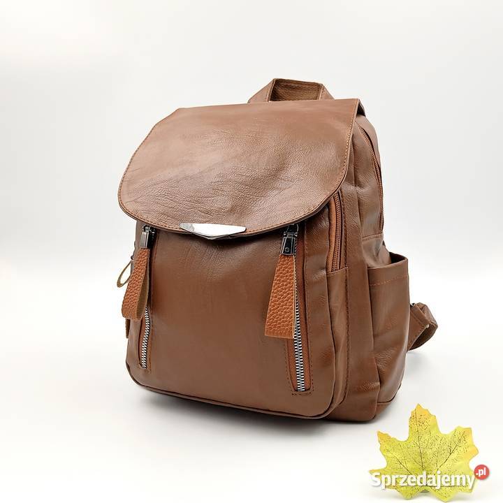 Plecak damski skórzany z klapą Yogodlns brązowy