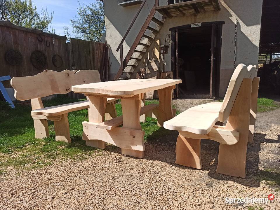 Meble ogrodowe biesiadne z bali Zestawy mebli ogrodowych Woźniki