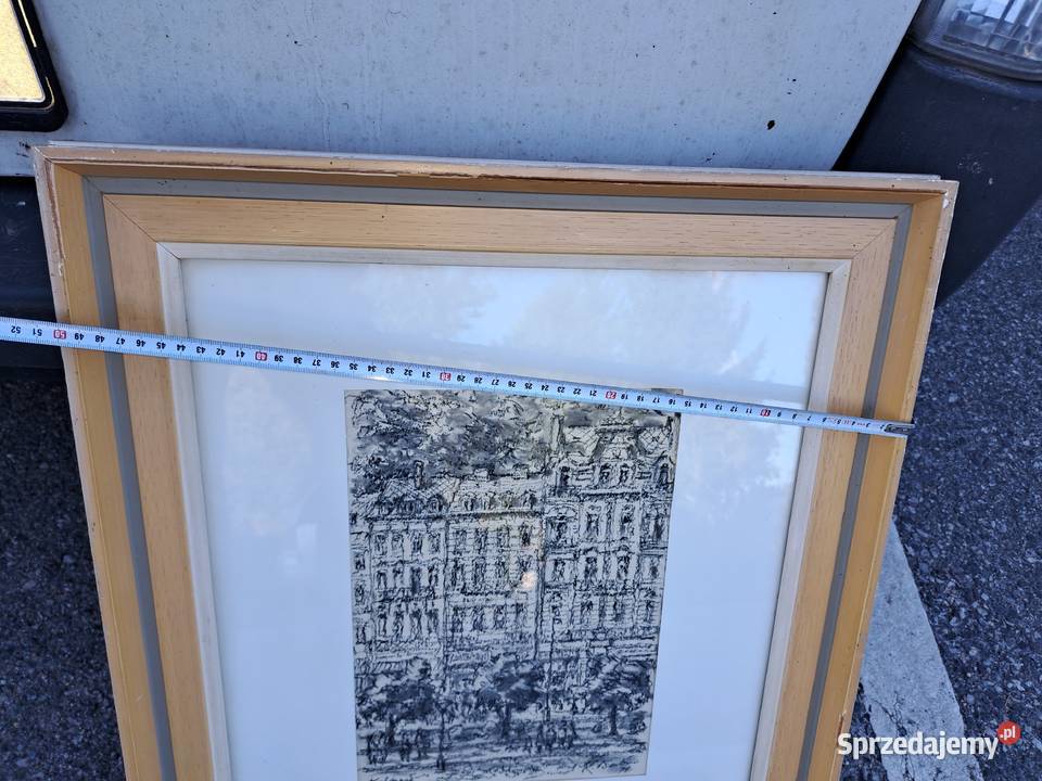 Stary obraz sygnowany szklem w ramie dolnośląskie Lubań sprzedam