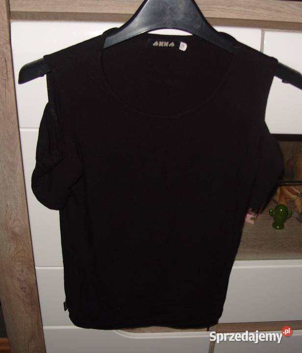 Czarna Bluzka z opuszczonymi rękawkami ANNA krótki Bluzki, koszulki i kaftaniki wielkopolskie Rawicz