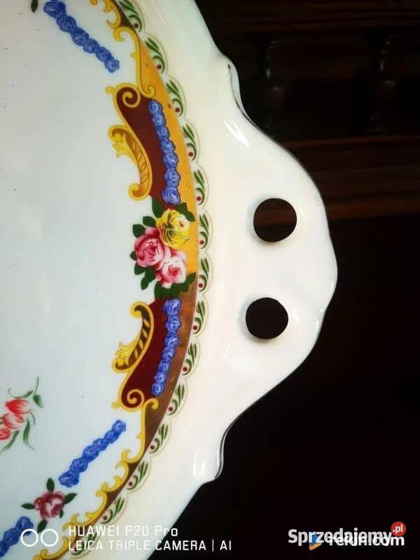 Patera Z pięknym dekorem w kolorach burgunda Z Porcelana i szkło Gdańsk