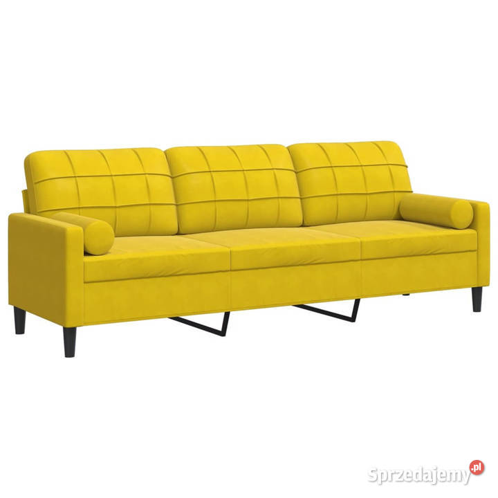 3osobowa sofa z poduszkami żółta 210 aksamit