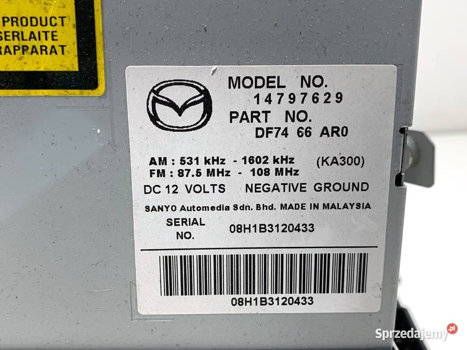 RADIO MAZDA 2 DE 14797629 0715 ODTWARZACZ Sprzęt audio fabryczny Motoryzacja