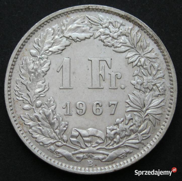 SZWAJCARIA 1 FRANK 1967 SREBRO STAN MENNICZY Numizmatyka łódzkie