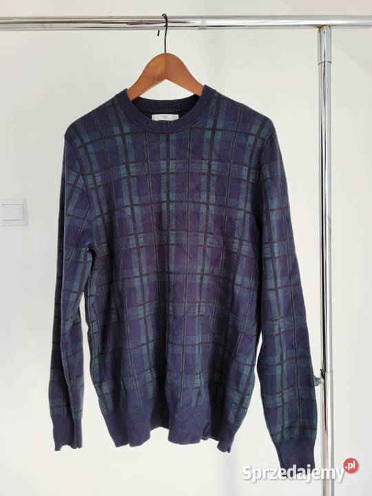 Granatowo zielony sweter w kratę Mango Liszki