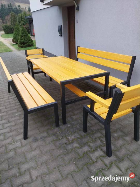 Stół ocynk zestaw mebli ogrodowych ławki fotele