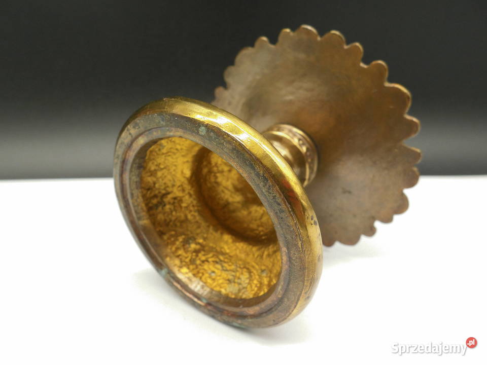 Świecznik Mosiężny antyczny Porcelana i szkło wielkopolskie Raszków