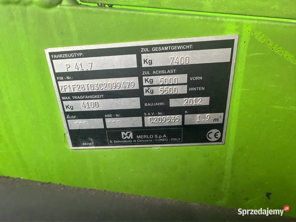 Ładowarka teleskopowa MERLO P417 nieuszkodzony dolnośląskie Brzeźnik sprzedam