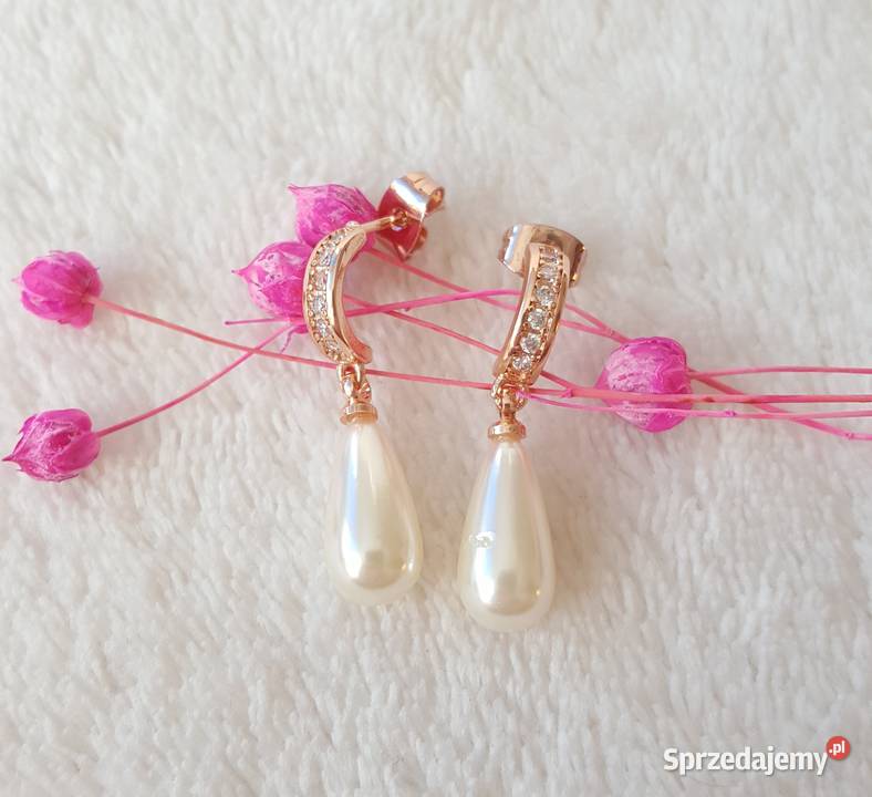 Nowe kolczyki białe perełki retro złoty kolor Szczecin