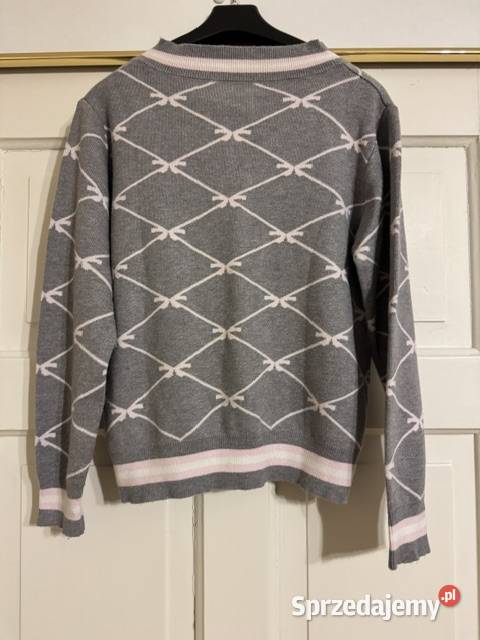 Sweter damski ML szary z różem w kokardki w Częstochowa
