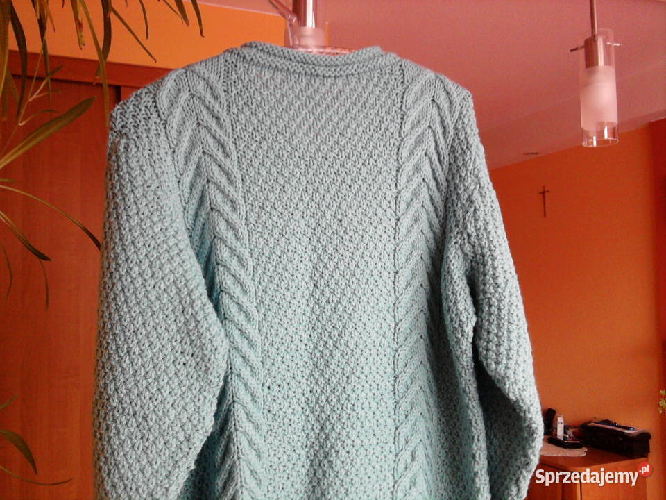 Piękny turkusowy sweter z włóczki rękodzieło LXL śląskie Sosnowiec sprzedam