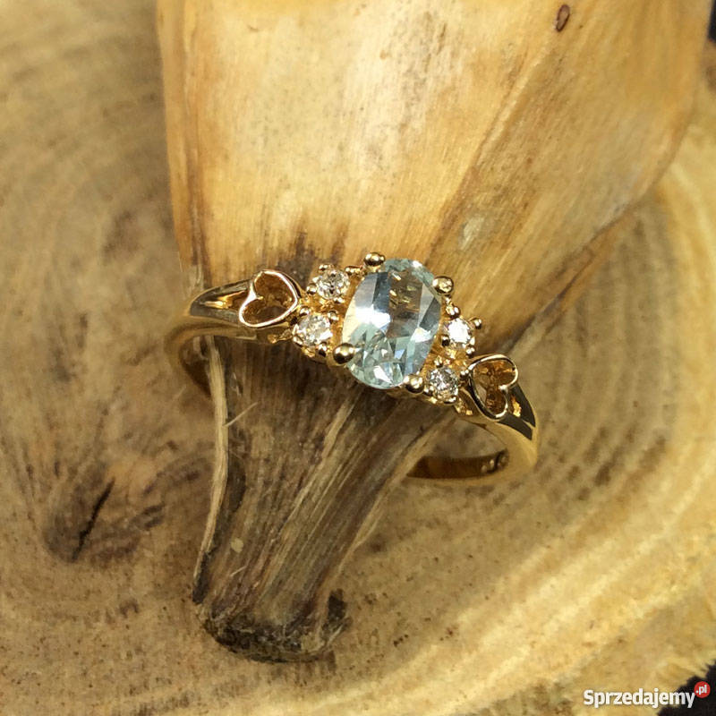 Złoty pierścionek z Diamentem i Aquamarynem zachodniopomorskie Koszalin