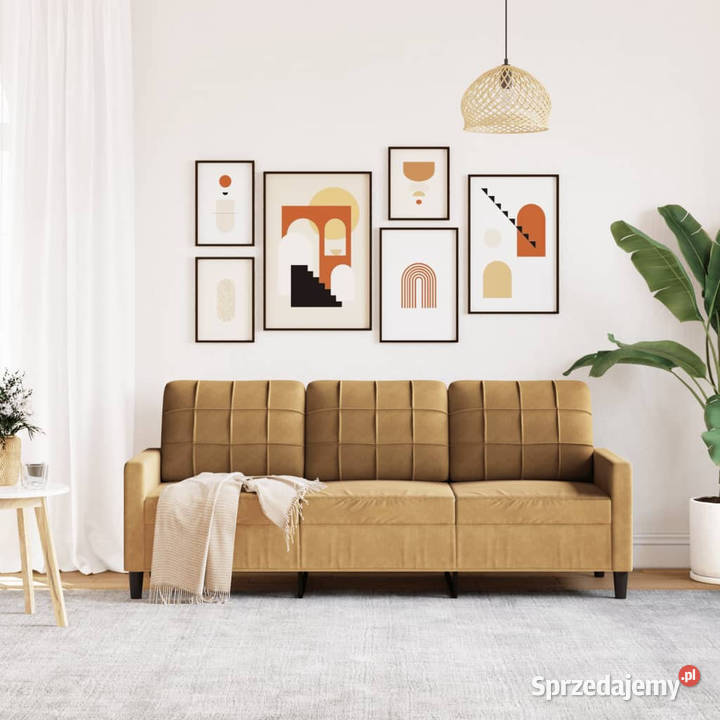 Sofa 3osobowa brązowa 180 tapicerowana aksamitem Warszawa sprzedam