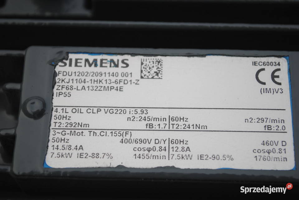 Motoreduktor kołnierzowy 75kw 245obrmin Siemens