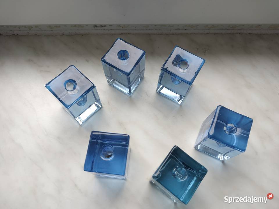 Niebieskie szklane świeczniki zestaw Choszczno sprzedam