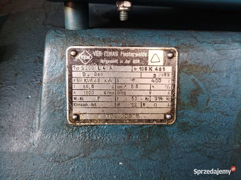Agregat Generator Prądotwórczy VEB FIMAG 60 Kva 400h pomorskie