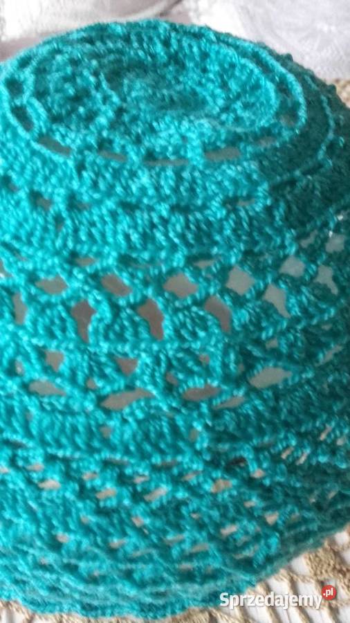 TURKUSOWA CZAPECZKA AŻUROWA MITENKI Piła