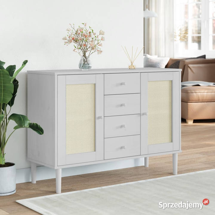 Szafka SENJA imitacja rattanu biała 112x40x80 Pozostałe Warszawa