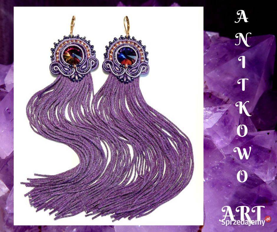 KOLCZYKI FIOLETKI Z FRĘDZLAMI I KRYSZTAŁKIEM Warszawa sprzedam