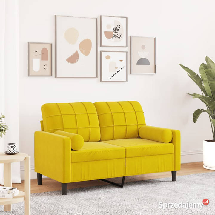 2osobowa sofa z poduszkami żółta 120 aksamit Warszawa