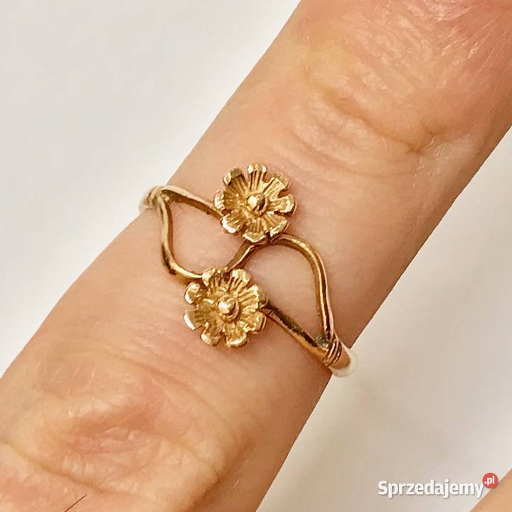 Złoty PIERŚCIONEK 14K piękne KWIATY GUSTOWNY