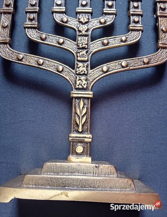 Mosiężna menora Hen Holon Israel druga połowa XX wielkopolskie Koźminek