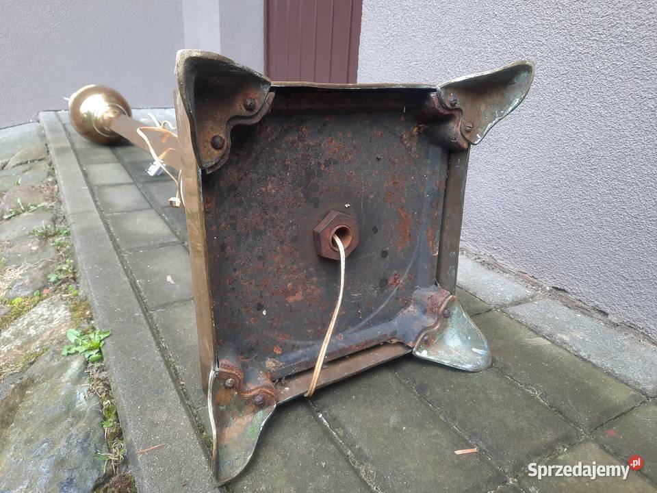 Duża secesyjna lampa stojąca podłogowa mosiądz Tczew