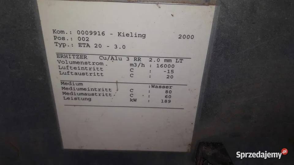 Nagrzewnica z wentylatorem przemysłowa 189kW opolskie