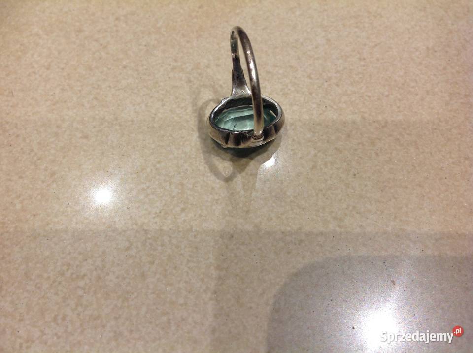 Stary Srebrny Pierścionek z Akwamarynem Srebro Ozdoby