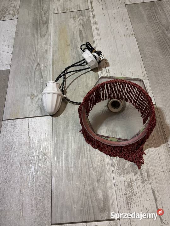 Stara lampa wisząca z przeciwwagą porcelanową Chudów