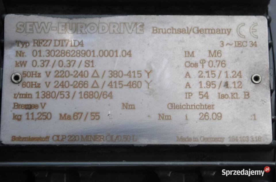 MOTOREDUKTOR kołnierzowy 037kw 53obrmin SEW Kargowa sprzedam