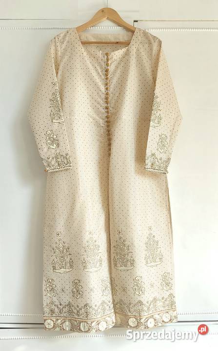 Indyjski komplet XXL 44 beżowy złoty malowany żółty/złoty sprzedam