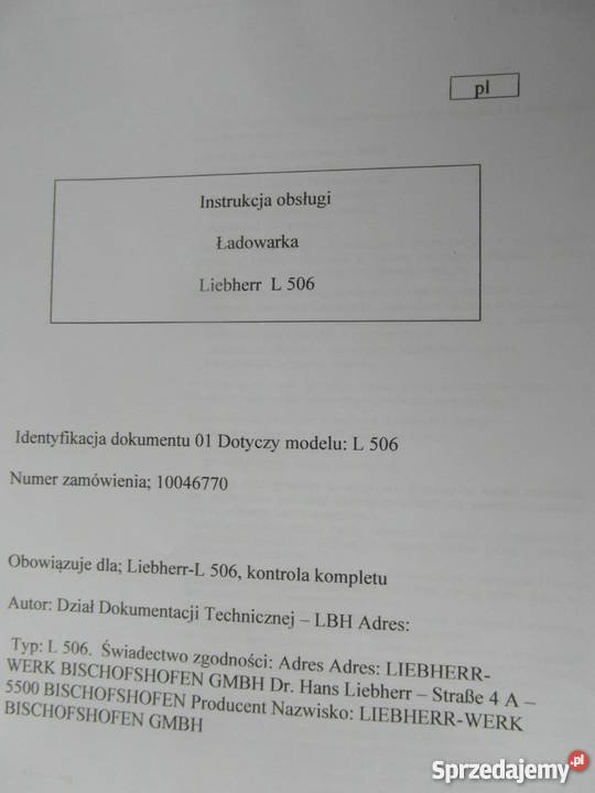 dtr instrukcja obsługi ładowarka liebherr l506 i Szczecin sprzedam