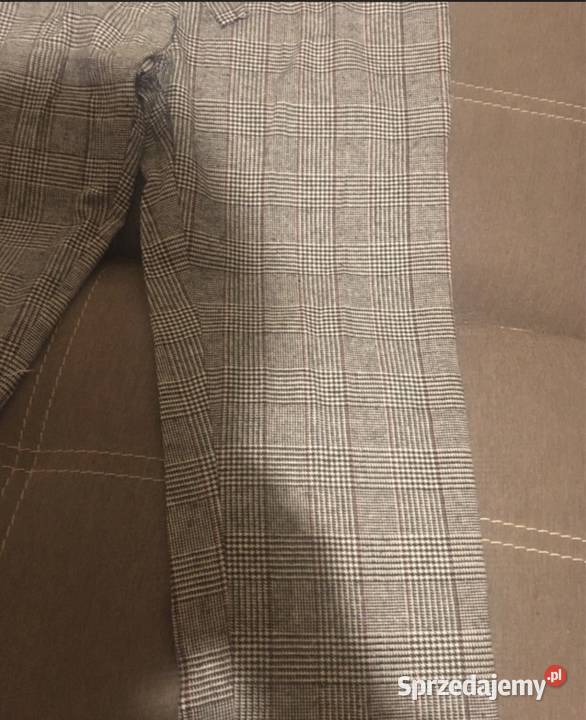Szarobordowe cygaretki w kratkę Spodnie Kłodawa