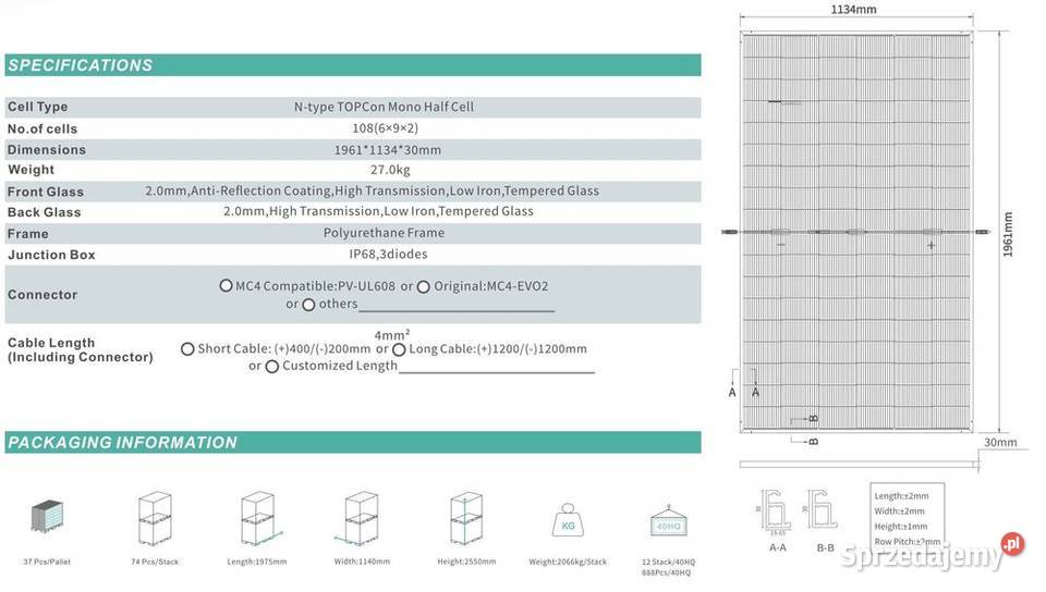 Paleta 37 Panel PV Premium 500W Ulica Solar