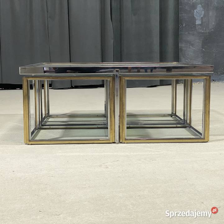 Zestaw stolików kawowych 5w1 mosiądz i szkło Meble Budno