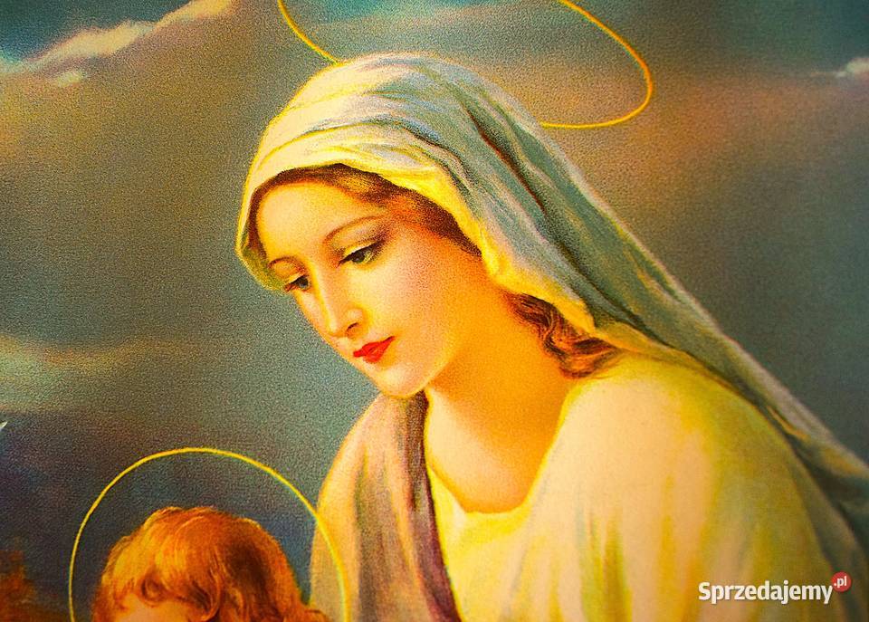Maryja z Dzieciątkiem dawny oleodruk z końca XIX kujawsko-pomorskie Chełmno