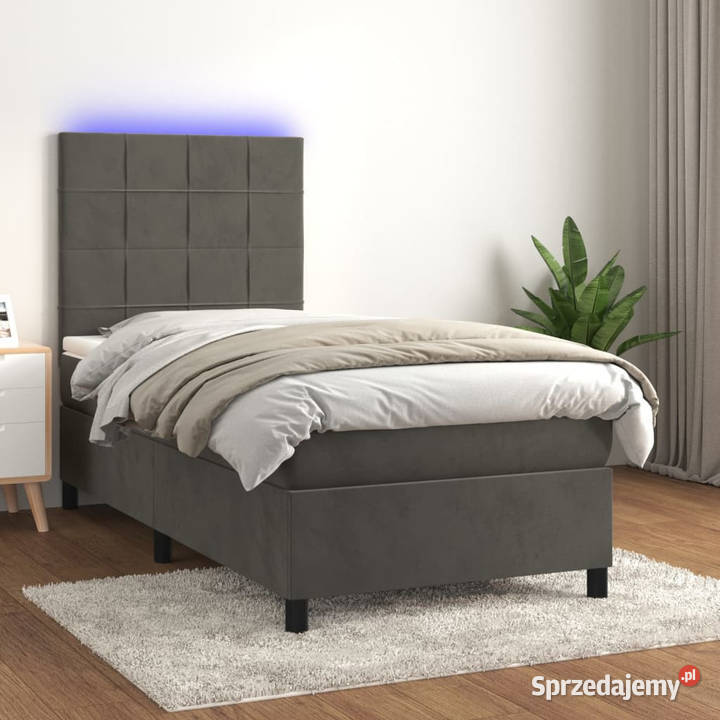 Łóżko kontynentalne z materacem i LED szary 128cm Warszawa