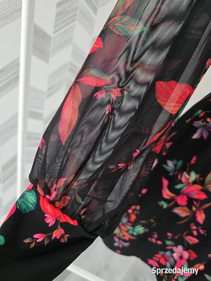 Sukienka Rękawy z siatki egzotyczne kwiaty
