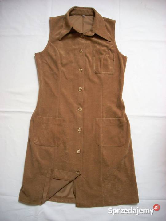 Sukienka Karmelowa Zapinana S M vintage Rozmiar 38(M) Nowy Sącz