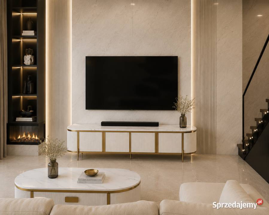 Komoda RTV złota kremowa Omega Glamour Premium Golkowice